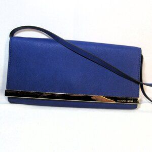 MICHAEL KORS ROYAL BLUE CONVERTABLE SHOULDER CLUTCH ORGANIZER BAG OPTIONAL STRAP